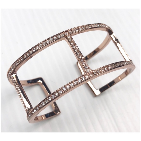 BCBGMaxAzria Jewelry - BCBG MaxAzria Rose Gold Pink Pave Bar Cuff